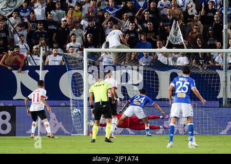 Brescia, Italien. 14. August 2022. Giacomo Poluzzi (FC Sudtirol) während Brescia Calcio gegen FC Sudtirol, Italienisches Fußballspiel der Serie B in Brescia, Italien, August 14 2022 Quelle: Independent Photo Agency/Alamy Live News Stockfoto