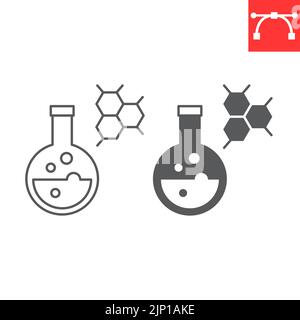 Chemie Linie und Glyphe Symbol, Schule und Bildung, Chemie Kolben Vektor-Symbol, Vektorgrafiken, editierbare Kontur Umriss Zeichen, eps 10. Stock Vektor