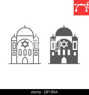 Synagoge Linie und Glyphe Symbol, hanukkah und Architektur, Synagoge Vektor-Symbol, Vektorgrafiken, editierbare Kontur Umriss Zeichen, eps 10. Stock Vektor