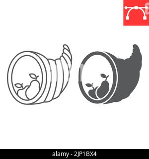 Füllhorn-Linie und Glyphe-Symbol, Danksagt und Urlaub, Füllhorn-Vektor-Symbol, Vektorgrafiken, editierbare Kontur Umriss Zeichen, eps 10. Stock Vektor