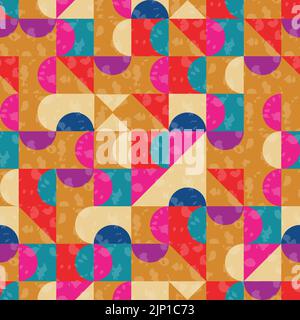 Abstraktes Nahtloses Muster mit geometrischen Formen. Quadrate Dreiecke und Halbkreise vintage Hintergrund Stock Vektor
