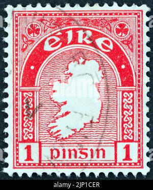 Irland - ca. 1922: ein Stempel gedruckt in Irland zeigt, Karte von Irland, circa 1922. Stockfoto