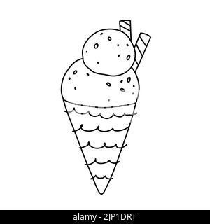 Cute Eis-Kegel isoliert auf weißem Hintergrund. Süßes Essen. Vektor-handgezeichnete Illustration im Doodle-Stil. Perfekt für verschiedene Designs, Karten, Dekorationen, Logo, Menü. Stock Vektor