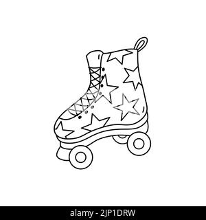 Quad Roller Skate mit Sternen isoliert auf weißem Hintergrund. Vektor-handgezeichnete Illustration im Doodle-Stil. Perfekt für Dekorationen, Karten, Logo, verschiedene Designs. Stock Vektor