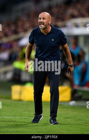 Florenz, Italien. 14. August 2022. Vincenzo Italiano, Cheftrainer von ACF Fiorentina, reagiert während des Fußballspiels der Serie A zwischen ACF Fiorentina und US Cremonese. Kredit: Nicolò Campo/Alamy Live Nachrichten Stockfoto