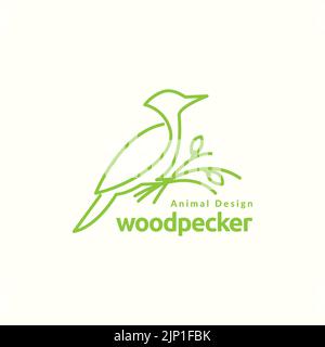 Durchgehende Linie Vogel Specht Logo Design Stock Vektor