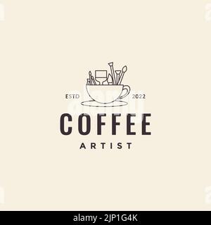 tasse Kaffee mit Pinsel Art Logo Design Stock Vektor