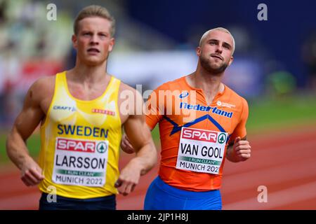 München, Deutschland. 15. August 2022. MÜNCHEN, DEUTSCHLAND - 15. AUGUST: Joris van Gool aus den Niederlanden tritt am 15. August 100m 2022 bei den Europameisterschaften München 2022 im Olympiastadion in München an (Foto: Andy Astfalck/BSR Agency) Credit: Orange Pics BV/Alamy Live News Stockfoto