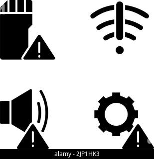 Hardwareprobleme schwarze Glyphen-Symbole, die auf dem weißen Raum eingestellt sind Stock Vektor