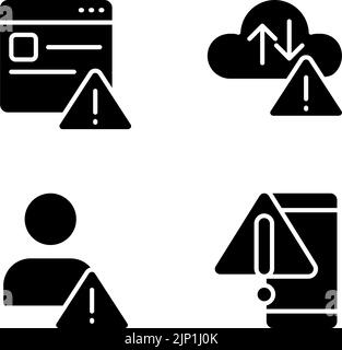 Zugriff auf die Website verweigert schwarze Glyphen-Symbole auf weißem Raum gesetzt Stock Vektor