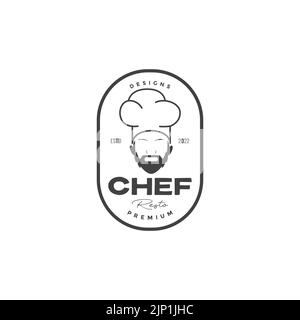 Vintage-Emblem mit bärtenem Cheflogo Stock Vektor