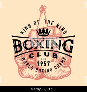 Boxclub Emblem Stempel Jahrgang. Sport Boxhandschuhe Retro Vektor. Gestaltungselement für Plakat, Etikett, Emblem, Schild Stock Vektor