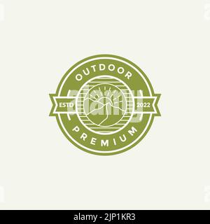 Abzeichen Aufkleber Mountain Sun Lines Logo Design Stock Vektor