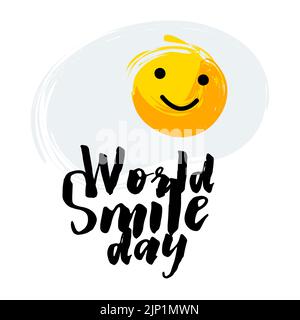 Abbildung von Rühreiern mit Text World Smile Day auf weißem Hintergrund Stock Vektor