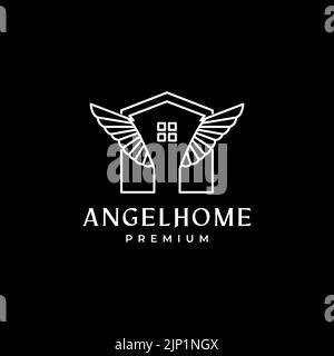 Startseite mit Flügeln Engel Logo-Design Stock Vektor