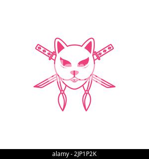 Weibliche Kitsune mit Schwerter-Logo-Design Stock Vektor