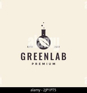 Laborglas mit Hipster-Logo im Blattdesign Stock Vektor