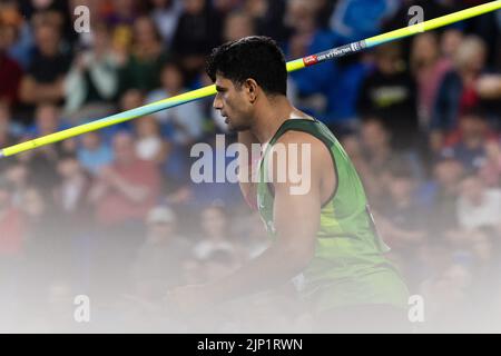 07-8-22 - Arshad Nadeem, Pakistan, beim Männer-Javelin-Wurf-Finale bei den Commonwealth Games 2022 in Birmingham im Alexander Stadium, Birmingham. Kredit Stockfoto