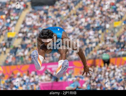 07-8-22 - Praveen Chithravel, Indien, im Dreisprung-Finale der Männer bei den Commonwealth Games 2022 in Birmingham im Alexander Stadium, Birmingham. Kredit Stockfoto