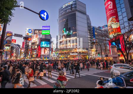 Dezember 24, 2012 - Tokio, Japan: Fußgänger Shibuya Crossing, einer der belebtesten Fussgängerstreifen in der Welt. Stockfoto