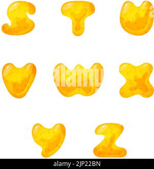 Honigsüße Schrift. Flüssiger Honig Cartoon Alphabet, Gelbe Wabenvektor Schriftart. Stock Vektor