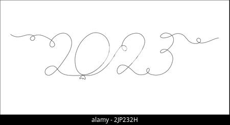 2023 Zahl im Stil der kontinuierlichen Linienzeichnung. Neujahr-Symbol. Eine Linienzeichnung, Vektordarstellung isoliert auf weißem Hintergrund Stock Vektor