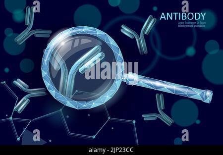 Ergebnis des Antikörperimmunglobulin-Coronavirus-Impfstoffs. 3D medizinisches Infektionsmodell. Vorlage für das COVID-Poster zur Immunisierung. Bluttest Green-Pass-Zertifikat Stock Vektor