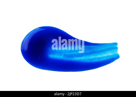 Blauer Gel-Farbabstrich in abstrakter Farbe. Blau blonde Farbstoff Haar Shampoo wisch isoliert auf weißem Hintergrund. Stockfoto