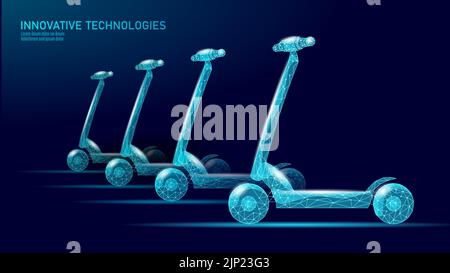 Elektroroller Low-Poly-Design. Eco Mikromobilität Transport Last-Mile Problemlösung. Pick-up Roller-Sharing-Verleih-System. E-Scooter Urban Stock Vektor