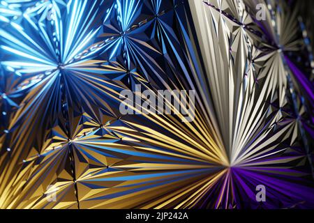Schönes abstraktes buntes fraktales Geometrieglas mit mehrfarbigem Licht. 3D Rendering Illustration Hintergrund Muster für Design. Stockfoto