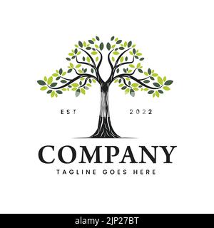 Vintage-Illustration des Logos „Family Tree of Life“ mit Stempelsiegel Silhouette „Oak Banyan Maple“-Logo als Vektorgrafik Stock Vektor