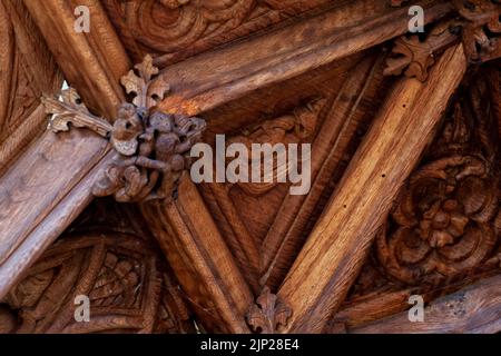 Rood Screen mit Dame mit Schlangenzunge, vermutlich Margaret Beaufort, St. Matthew’s Church, Coldridge, Devon Stockfoto