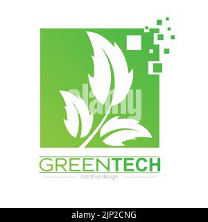 Umweltfreundliche Technologien. Ein grünes Blatt in einem Quadrat. Vorlage für ein Logo, einen Aufkleber, ein Emblem oder ein Etikett. Symbol für Websites und Anwendungen. Flacher Style Stock Vektor