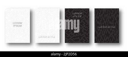Eine Reihe von modernen linearen abstrakten Hintergründen. Monochromes Layout von Mustern für Laptops, Geschäftsseiten, Präsentationen und kreative Ideen Stock Vektor