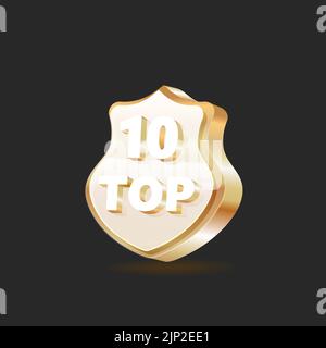 Top 10 Award-Emblem. Goldenes Award-Logo mit Lorbeerkranz und Krone auf schwarzem Hintergrund. Stock Vektor