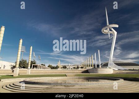 Eine wunderschöne Aufnahme des Montjuic Communication Tower in Barcelona, Spanien Stockfoto