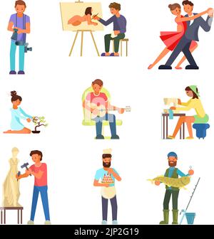 Menschen und ihre Hobbys Vektor flache Illustration Stock Vektor