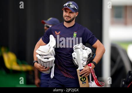 Südafrikas Aiden Markram während einer Nets-Sitzung am Lord's Cricket Ground, London. Bilddatum: Montag, 15. August 2022. Stockfoto