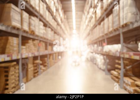 Verwischen große Lagergüter Waren Lager Fabrik Lagerbereich für Hintergrund Stockfoto