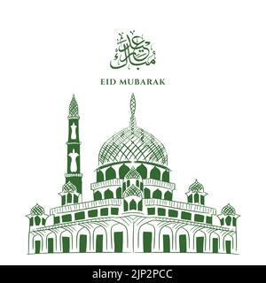 Ein arabisches Kalligraphiedesign für die Eid Mubarak Feier auf weißem Hintergrund mit bearbeitbarem Text Stock Vektor