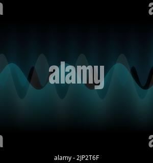 Illustration mehrerer Wellen, die durch viele kleine digitale vertikale Linien oszillieren oder überlappen abstraktes dekoratives modernes Design auf schwarzem Hintergrund Stockfoto