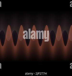 Illustration mehrerer Wellen, die durch viele kleine digitale vertikale Linien oszillieren oder überlappen abstraktes dekoratives modernes Design auf schwarzem Hintergrund Stockfoto