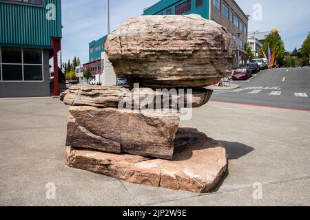 Eine Nahaufnahme der künstlichen Rockformation auf den Straßen in den USA Stockfoto