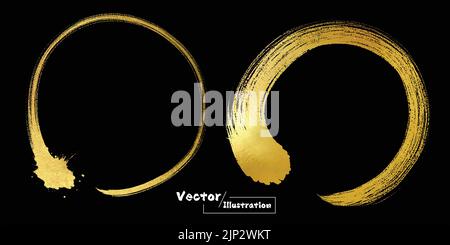 Set aus goldenem Kreisrahmen, handgezeichneter goldener Kreis. Goldfarbe Luxus Pinselstrich, orientalische Kalligraphie Stil. Stock Vektor