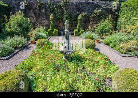 Der Kräutergarten in Arley Hall and Gardens Northwich, cheshire.Arley ist ein herrschaftliches Haus mit schönen Gärten und prächtigen, doppelt krautigen Grenzen. Stockfoto