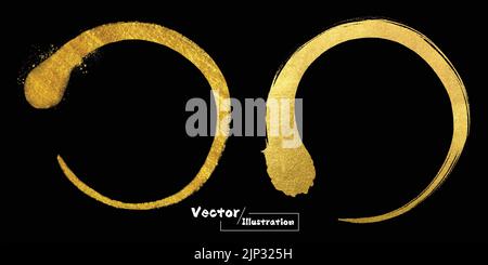 Set aus goldenem Kreisrahmen, handgezeichneter goldener Kreis. Goldfarbe Luxus Pinselstrich, orientalische Kalligraphie Stil. Stock Vektor