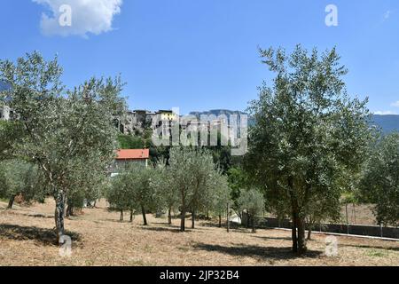 Die Landschaft rund um Cusano Mutri, ein mittelalterliches Dorf in der Provinz Benevento. Stockfoto