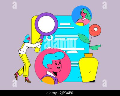 Eine Konzeptvorlage für Bewerbungsgespräche mit Comic-Figuren Stock Vektor