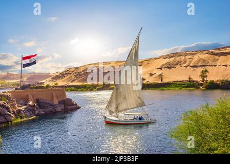 Segelboot, nil, assuan, Segelboote, Segeln, Segelboot, Segelboote, nil, nilflüsse, Aswans Stockfoto