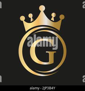 Logo mit G-Krone. Royal Crown Logo für Spa, Yoga, Schönheit, Mode, Star, Elegantes, Luxuriöses Schild Stock Vektor